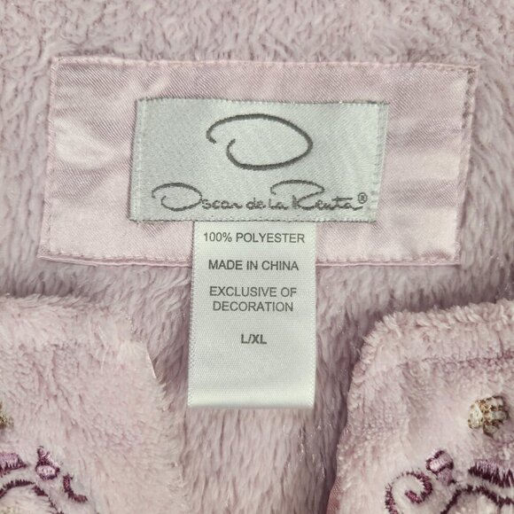 Oscar de la Renta  Quilted Fleece Zip Up Robe Women's L/XL Pink Pockets - Picture 9 of 10
